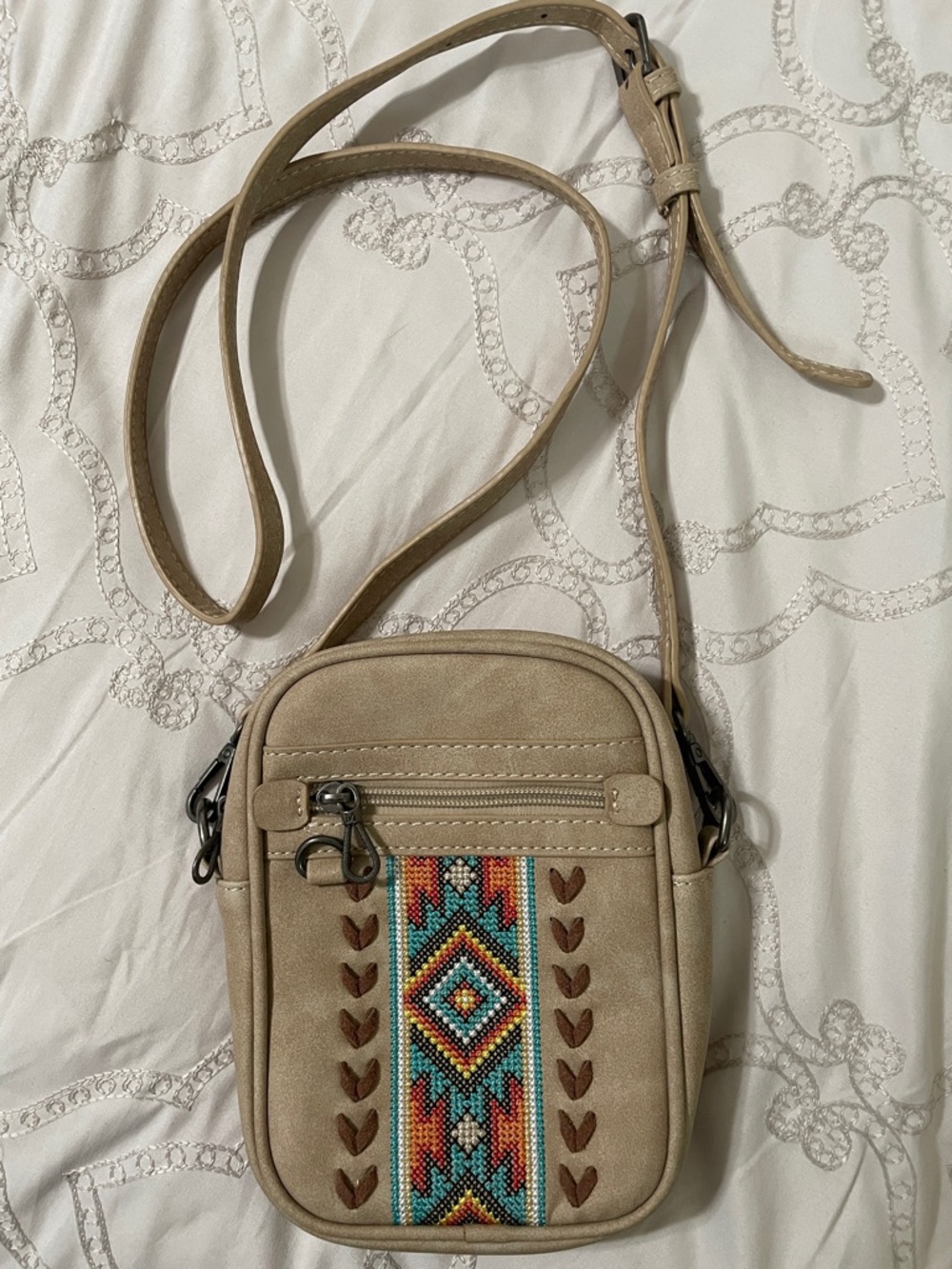 American Bling Beige Crossbody Bag with Colorful Beaded Accent